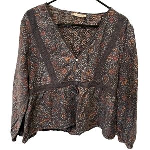 Lucky Brand Paisley/Floral Print Blouse Size XL